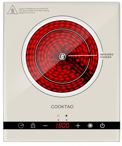 Dual Coils Design of Single Burner Electric Cooktop, 1800W Infrared Ceramic Hot Plate for Cooking, Portable Countertop or Built-in Radiant Stove Top Cooker, Compatible with All Cookware