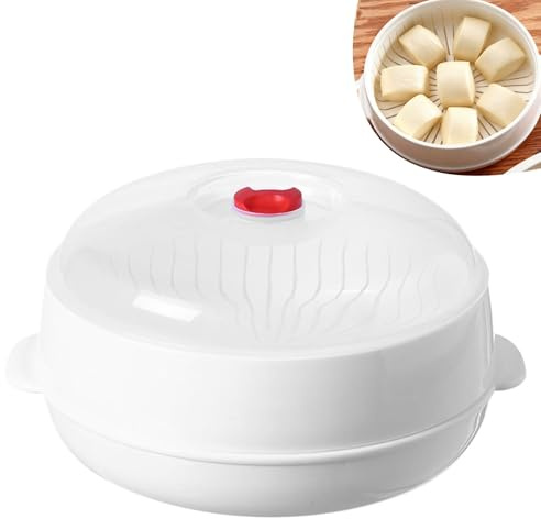 Vaporiera Microonde con Coperchio & Base & Maniglia, Contenitore Cottura Vapore Forno Multifunzionale 25x25x14cm, Piastra Steamer Conservazione Verdure Usare Cucina per Dumplings Riso Gnocchi Pesce