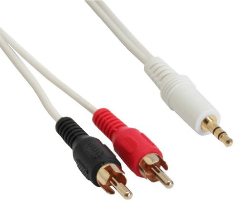 InLine® 89929W Cinch/Klinke Kabel, 2x Cinch Stecker an 3,5mm Klinke Stecker, weiß / gold, 10m