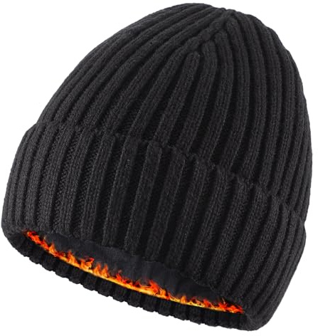 Connectyle Outdoor Classic Bassic Men 's Warm Winter Hats Thick Knit Long Cuff Beanie Cap with Lining, 55 60cm, Black