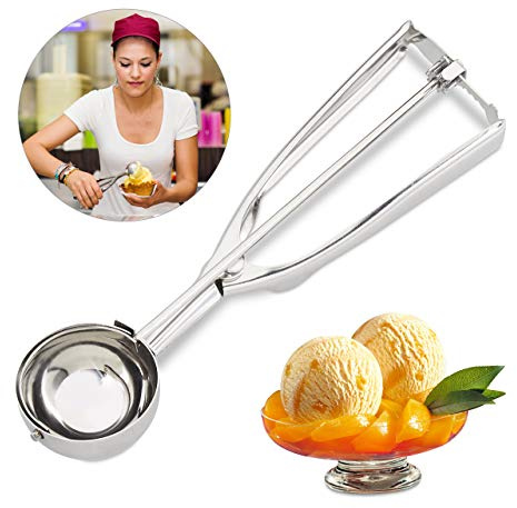 Relaxdays 4 Porzionatori per Gelato, in Acciaio Inox, Anche per Frutta e Impasti, Cucchiaio Dosatore ∅ 53 mm, Argento