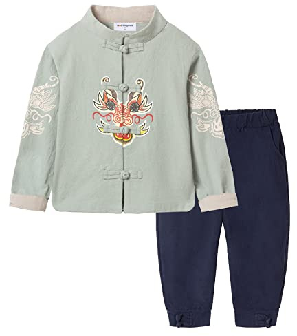 Mud Kingdom Tang Suit for Toddler Boys Traditional Chinese Style Green 2T