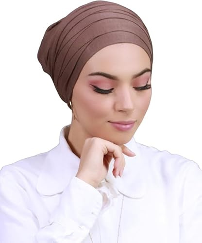 Turban hijab à enfiler bonnet croisé pour femme musulmane voilée TU-2 (Marron)