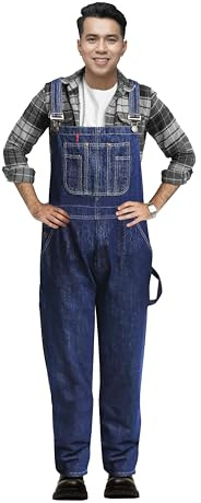GREAT BIKERS GEAR - Salopette da uomo in denim salopette jeans Brace grande e alto chiave Pro Heavy Duty Workwear Mario Cargo, Blu scuro, 32W / 32L