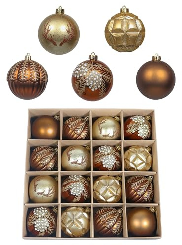 Valery Madelyn Großes Weihnachtsschmuck-Set, 16 Karat, 8,9 cm, braunes Kupfer und Gold, bruchsicher, Weihnachtsbaumschmuck, Waldbronze, hängende Kugel-Ornamente, Großpackung für Weihnachtsdekoration