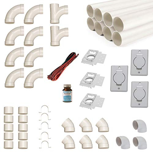 Kit di montaggio per aspirapolvere centrale CrossVac, 3 prese di aspirazione, tubi, raccordi, coperchio rotondo bianco, kit di montaggio fai da te per impianto aspirapolvere centralizzato