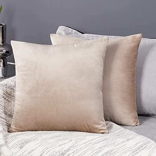 Deconovo Pack of 2 Home Derorative Large Crushed Velvet Cushion Covers 65cm x 65cm 26x26 Inches Throw Pillowcases Cushion Covers for Sofas Seats with Invisible Zipper Khaki