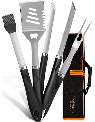 Set 5 ustensiles de barbecue pince fourchette spatule pinceau sac BBQ acier inoxydable lave-vaisselle poignée viandes poissons cuisine d’extérieur