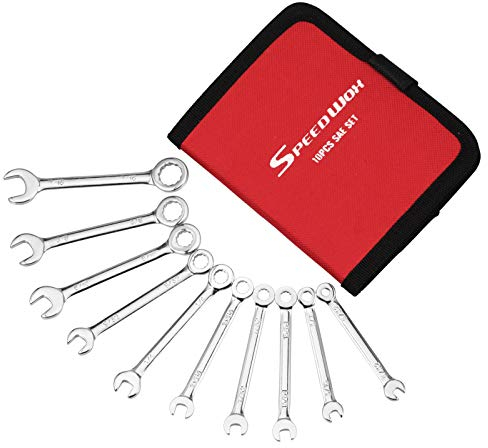 SPEEDWOX Mini Combination Wrench Spanner Set 10 Pcs Small SAE Ignition Wrench Set Mirror Polished Finish with Bag