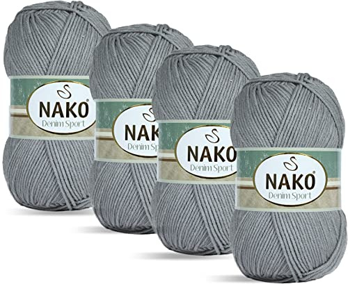 Nako Denim Sport, Bomull Kiniting-garn, stickrep du kan få en jeanslook, (4bollar) varje Skein(boll) 100 g (100 g), du kan använda den i din Amigurumi, dekorativa flätor (grå 1461)