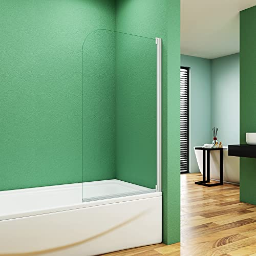 75x140CM MAMPARA DE BAÑERA ABATIBLE UNA HOJA TEMPLADO CRISTAL 4 MM, ALUMINIO ELECTROFORESIS BLANCO