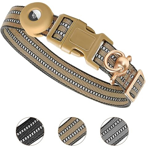 Ledeak Taktisches Hundehalsband mit Silikon Schutz Hülle für AirTag, Reflektierendes Wasserdicht Verstellbare Nylon Gepolstert Hunde Halsbänder, Hundehalsband für Mittlere Große Hunde (Militärgrün, L)
