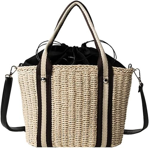 MEIZHITU Korbtaschen Damen Stroh Gewebte Handtaschen Große Kapazität Umhängetasche Für Frauen Sommer Umhängetaschen Lady Travel Beach Tote Bag Sommer Strand Geldbörse