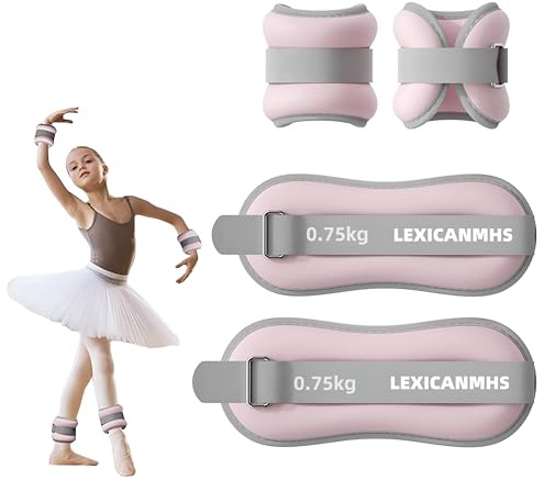 LEXICAMHS Lot de 2 brassards de poids réglables pour chevilles, poignets de poids pour pied/poignet, adaptés aux débutants et aux enfants, exercices de danse, marche, jogging (0.5, Kilogrammes)