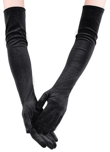 VilaGi Long Elbow Satin Gloves Black Evening Gloves 1920s Opera Glove for Women Ladies,Velvet Fancy Dress Wedding Prom Party Dance Costume Accessories,21inches