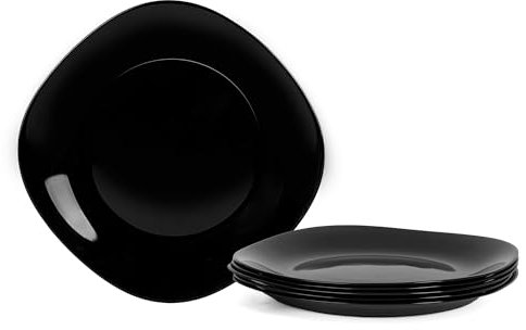 LaGlint Opalglas Speiseteller, 25,4cm Teller Set für Spülmaschine und Mikrowelle, Schwarz Tellerset Flachteller für 6 Personen Quadratischer