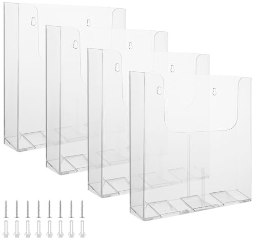 LOPYXBR 4 Pièces Porte Document Mural A4 en Acrylique Transparent, Banette Murale avec Adhésifs et Vis, Support pour Menus, Magazines, Flyers, Bureaux et Restaurants