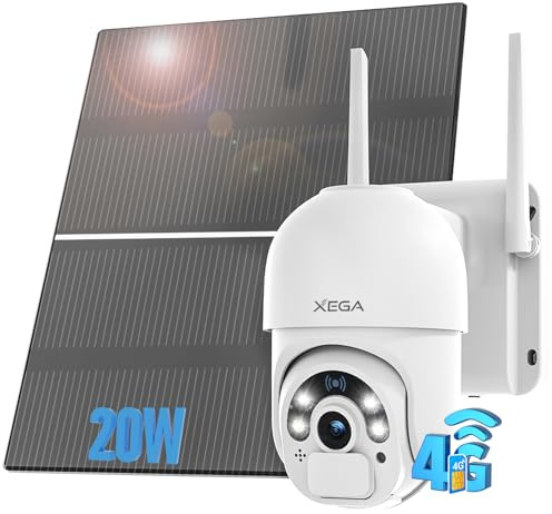 Xega Telecamera 4G Solare Esterno con SIM, Pannello solare 20W, 20000mAh
