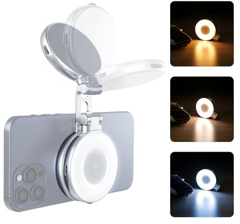 Camnoon Magnetiskt vikbart selfie-ljus LED-fyllningsljus för telefon Selfie-ringlampa 2700K/5600K/7500K dimbar inbyggt batteri ersättning sminkspegel