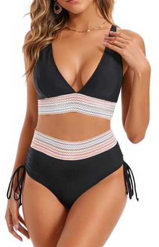 Bikini Taille Haute pour Femme, Maillot de Bain 2 pièces pour Femme, contrôle du Ventre, Maillot de Bain d'été, Plage, Vacances (FR/ES, Alpha/Lettres, TG, Taille Normale, Taille Normale)