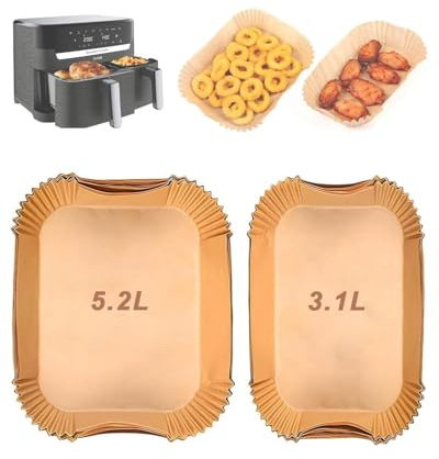 BPTRKOM Backpapier für Airfryer - 100 Stück (50+50) Kompatibel mit Geräten von Feipu (Dual Basket 3000 Serie), Te-fal (Easy Fry EY901810/EY905D)- Heißluftfritteuse Zubehör für 3,1-8,3 Liter Modelle