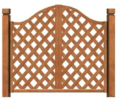 Élégante barrière en bois à double ouverture – Portail de jardin couleur teck pour cour et terrasse résidentielle – Kit d'installation facile, parfait pour les entrées (marron-B)