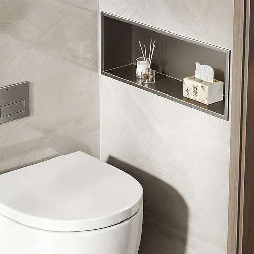 tonchean Shower Niche Bathroom Wall Niche Embedded Bathroom Alcove Stainless Steel Shower Organiser for Bathroom Livingroom Kitchen 70 x 28 x 12.5 cm Black