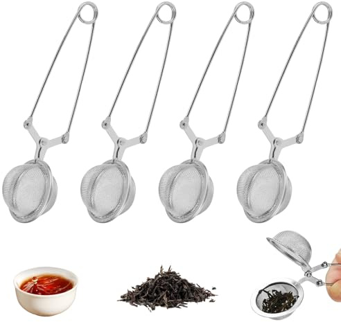 Boule à Thé, Lot de 4 Pinces à Thé, Infuseur Thé, Boule a The Infuseur, Acier Inoxydable pour Le Thé, Les Épices, Les Thés aux Fruits Filtre à Thé Rond Et Fin pour Le Remplissage de La Presse