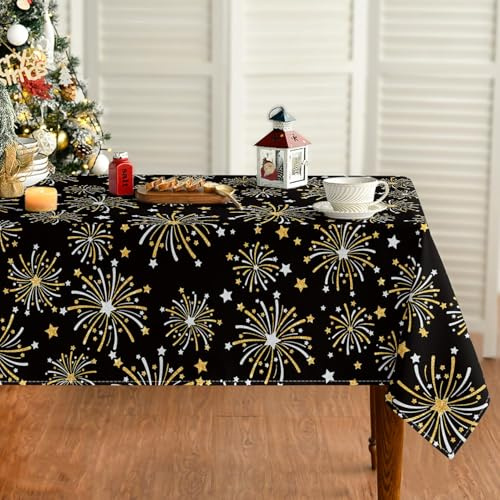 Artoid Mode Petardos Estrella 2026 Mantel de Año Nuevo 140 x 220 cm, Happy New Year, protección antimanchas, mantel de cocina, decoración de fiesta