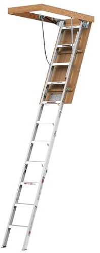Vantic 10 Foot Aluminum Attic Ladder Pull Down System, Drop Down Ladder Stairs for Attic Access, Foldable Loft Ladder for 22 1/2 x 54 Rough Opening, for 7.6-10.25 ft Ceilings, 350 lb Load Capacity