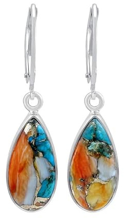 TISHAVI Natural Lapis Copper Turquoise Labradorite Moonstone Dangle Drop Sterling Silver Leverback Earrings for Women Gifts for Her