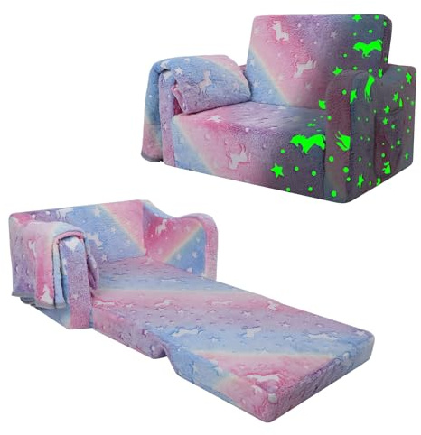 alldomess Canapé Enfants Convertible Sofa Bed 2 en 1 pour Filles et Garçons | Pliant Fauteuil Enfant 1 Places pour Filles et Garçons, Briller dans Le Noir Canapé Lit pour Chambre Coin Lecture Salon
