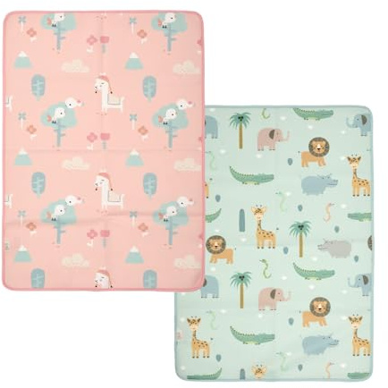 PERLETTI Alèse Imperméable Protège Table à Langer Bébé 50x70 cm - Protection Nouveau-né Réutilisable Lavable - Housse Lit Matelas à Langer Portable pour Petit Garçon Fille (Rose + Vert, 50x70 cm)