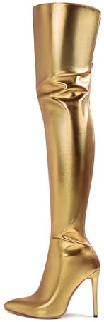 KBOPLEMQ Overknee Boots Women's Leather Festival Ankle Boots with Zip Metallic Fashionable Women's Boots with Heel Gothic High Heels Boots Patent Thigh High Boots Size Platform Patent Boots, O Gold