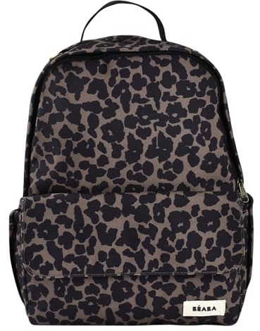 BEABA, Baby Changing Backpack Tokyo 21L – Unisex Diaper Bag for Mom and Dad, 9 Pockets, Insulated Bottle Pocket, Stroller Clips, Padded Changing Mat – Leopard