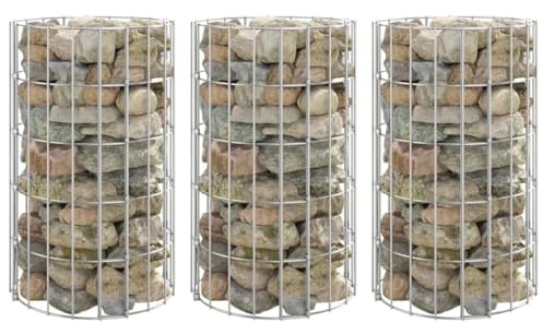 Mokuyary Gaviones elevados 3 unidades, acero galvanizado, diámetro de 30 x 50 cm, cesta de piedra de metal, valla de jardín, rejilla de gaviones como protección visual