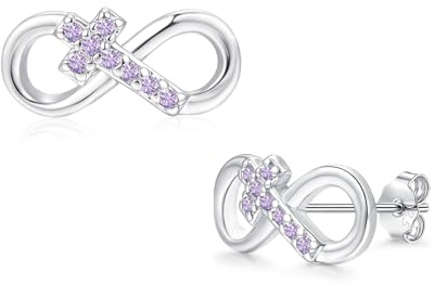Zolkamery Earrings Studs, 925 Sterling Silver Star Heart Bow Infinity Studs | 10mm Small Stud Earring with Pink Purple Zircon for Girls Women, Hypoallergenic Girls Earring, Cute Kids Jewellery