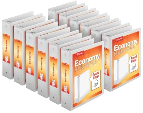 Cardinal Economy 3-Ring Binders, 3, Round Rings, Holds 625 Sheets, ClearVue Presentation View, Non-Stick, White, Carton of 12 (90651)
