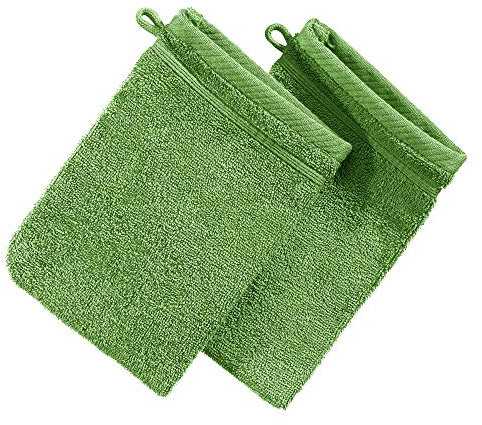 Erwin Müller Waschhandschuh Heidelberg 2er- Pack, 100% Baumwolle apfelgrün Größe 15x21 cm - weiche Qualität, saugstark und strapazierfähig - praktisch durch Schlaufe (weitere Farben)