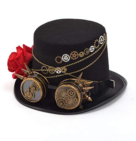 BLESSUME Steampunk Zylinder Hut mit Brille Unisex Fancy Dress (Farbe E, M)