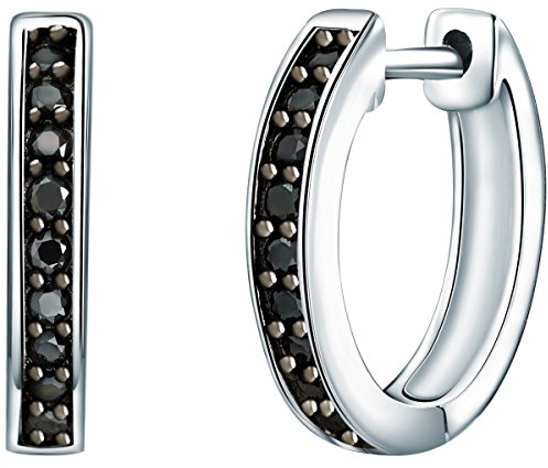 Rafaela Donata Damen Creolen aus 925/- Sterling Silber mit Zirkonia schwarz - Klappcreolen Silbercreolen mit farbigen Steinen klassisch