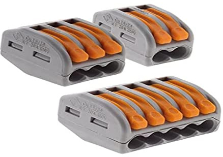 Wago, 50er-Pack S222 Automatische Ratschenklemmen, 2/3/5 Eingänge, starre und flexible Drähte 0,08 – 4 mm², Orange/Grau, Hebelbedienung, CE-Norm, 2 Jahre Garantie, Spannung 400 V, Strom 32 A