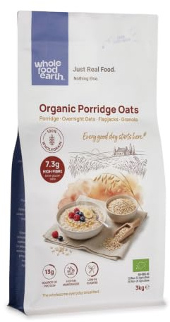 Wholefood Earth, Porridge di Avena Biologico 3 kg, Senza OGM, Vegano, Ricco di Fibre