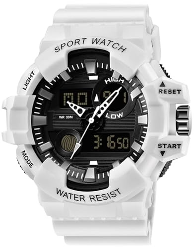 RORIOS Relojes Digitales Militar de los Deportes de los Niños LED Gran Cara electrónica muñeca Relojes con Alarma Temporizador Relojes Hombre, Blanco A., Correa