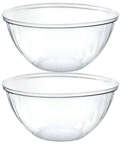 PLASTICPRO Disposable 150 Ounce Round Crystal Clear Plastic Serving Bowls for Snack or Chip ,Candy Dish, Party Salad Container Pack of 2