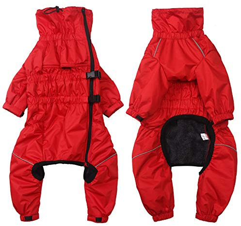 babepet 1/2 Trousers Suit Winter Coat for Dog,Dogs waterproof coat with legs and High collar,Fleece linner Dogs jumpersuit with Reflective strip for Puppies Small Medium Large Dog-Red-L