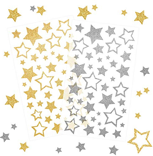 Kesote 252x Sticker Stern Aufkleber Glitzer Gold Etiketten Silber Selbstklebend zum Basteln für Weihnachten Deko Geschenk
