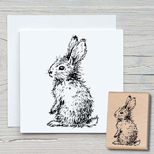 NEWSTAMPS Stempel Puschelhase Motivstempel groß aus Holz & Gummi zum Karten basteln, Holzstempel, Ostern, Osterkarte, Osterhase, Scrapbook, Textilstempel, Deko, Kinder