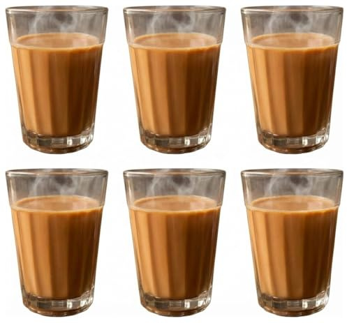 TAHINI SHAKER Authentic Small Chai Glasses Set of 6 Tea Cups, Wine Cups 2.02 ounces, Traditional Indian Chai Tea Cups