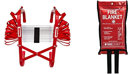Firechief FEL730 3 Storey Foldable Fire Escape Ladder With Extra Wide Treads & Budget Fire Blanket (1m x 1m) - Suited For Home Use